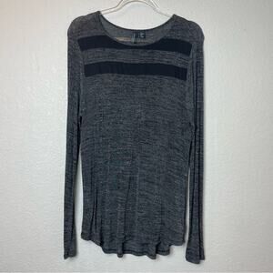 CYNTHIA ROWLEY Black & Charcoal Heathered Long Sleeve Top Size XL